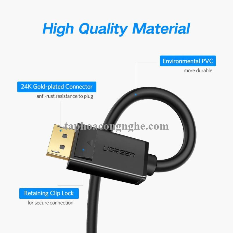 Ugreen 10212 3M Màu Đen Cáp 2 Đầu Displayport chuẩn V1.2 thuần đồng DP102 30010212